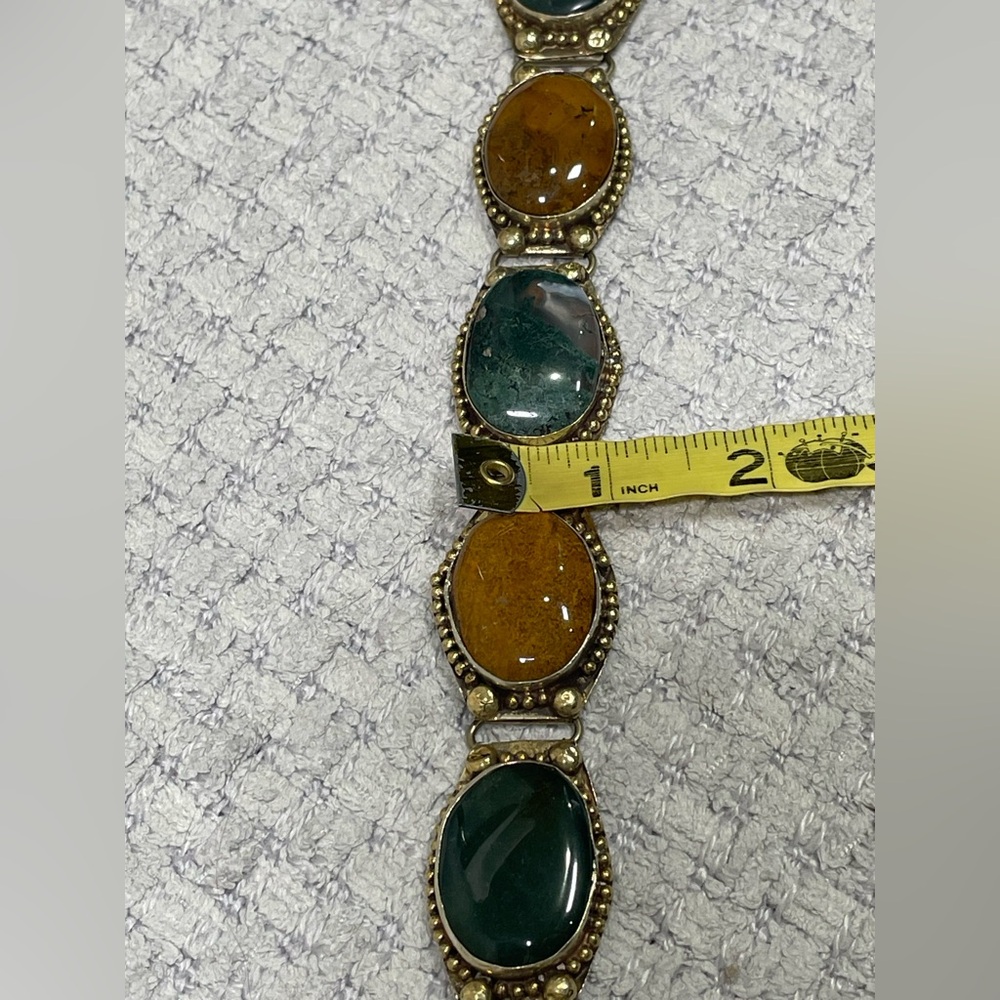 Antique Southwestern Navajo Victorian Specimen Agate Chunky Metal Chain Belt - Picture 14 of 17